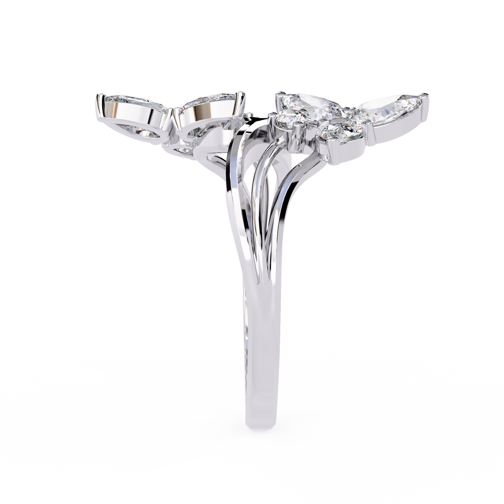 Solitairekart – 0.99ct Lab Grown Diamond Double Butterfly Ring in 14K Yellow Gold